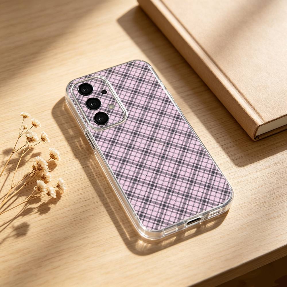 Cool P-Purple P-Plaid Pattern phone Case For Samsung S25,24,21,22,23,30,Ultra,20,Plus,Fe,Lite,Note Transparent Cover Samsung S22ULTRA5G