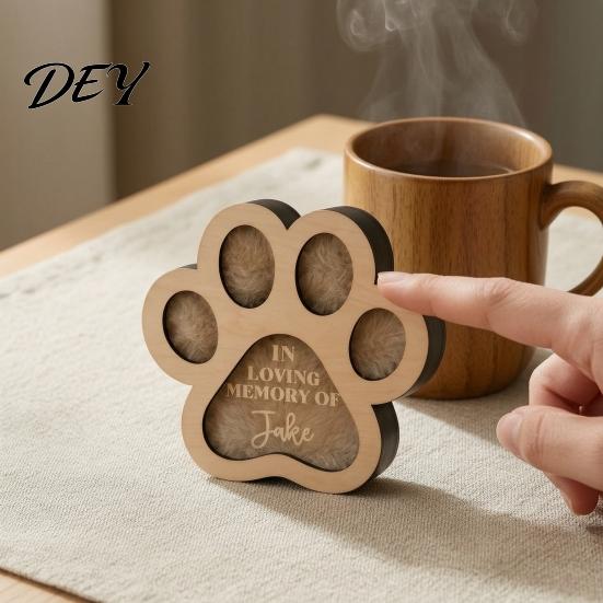 Pet Remembrance Box for Cat Hair Keepsake Box, Cute Paw Shape Memorial Wooden Fur Dogs And Cats, Loss Sympathy Gift Small