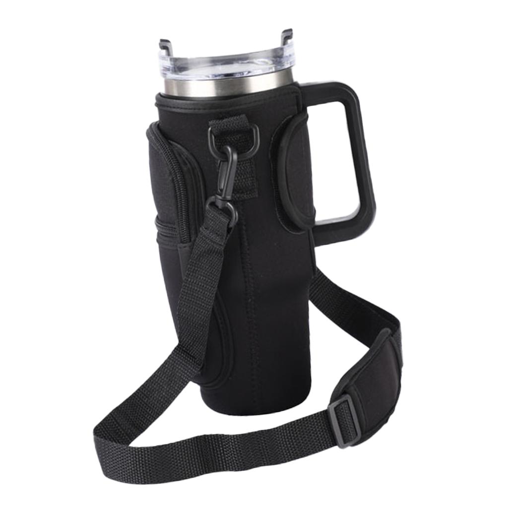 Water Bottle Bag Anti Slip Portable Double Layers Water Bottle Holder with Handle Fit for Stanley 40 Oz Insulated Tumblers Black