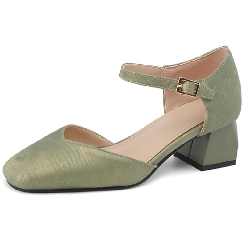 Elegante Damen Sandalen Sommerschuhe 2024 Knöchelriemen Niedrige Absätze D'Orsay Geschlossene Zehen Schwarz Grün Schuhe Partyschuhe Mädchen