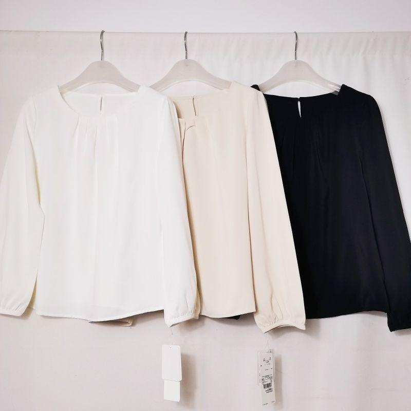 Export Japanese Single Tail Goods round Neck Pullover Long Sleeves Shirt Women's Stylish Business All-Matching Shirt Bottoming Shirt Small