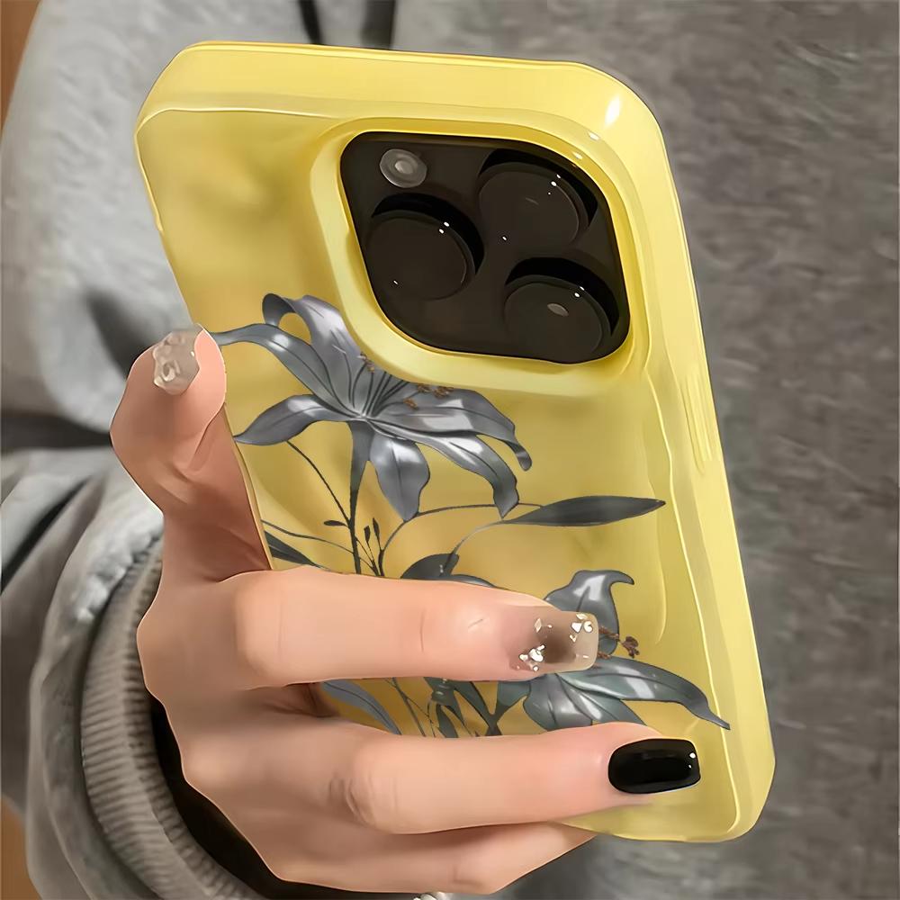 Vintage Dark Lily Flower Pattern Wave Texture Phone Case For iPhone 11 12 13 14 15 16 17 Pro Max 14 15 Plus Air Soft Back Cover