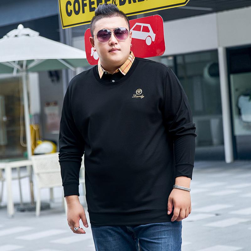Maglione da Uomo Tide Fat Taglie Forti di Alta Qualità con Scollo a Revers Manica Lunga Finto Due Pezzi Collo a Camicia T-shirt Autunno Ispessito 6XL