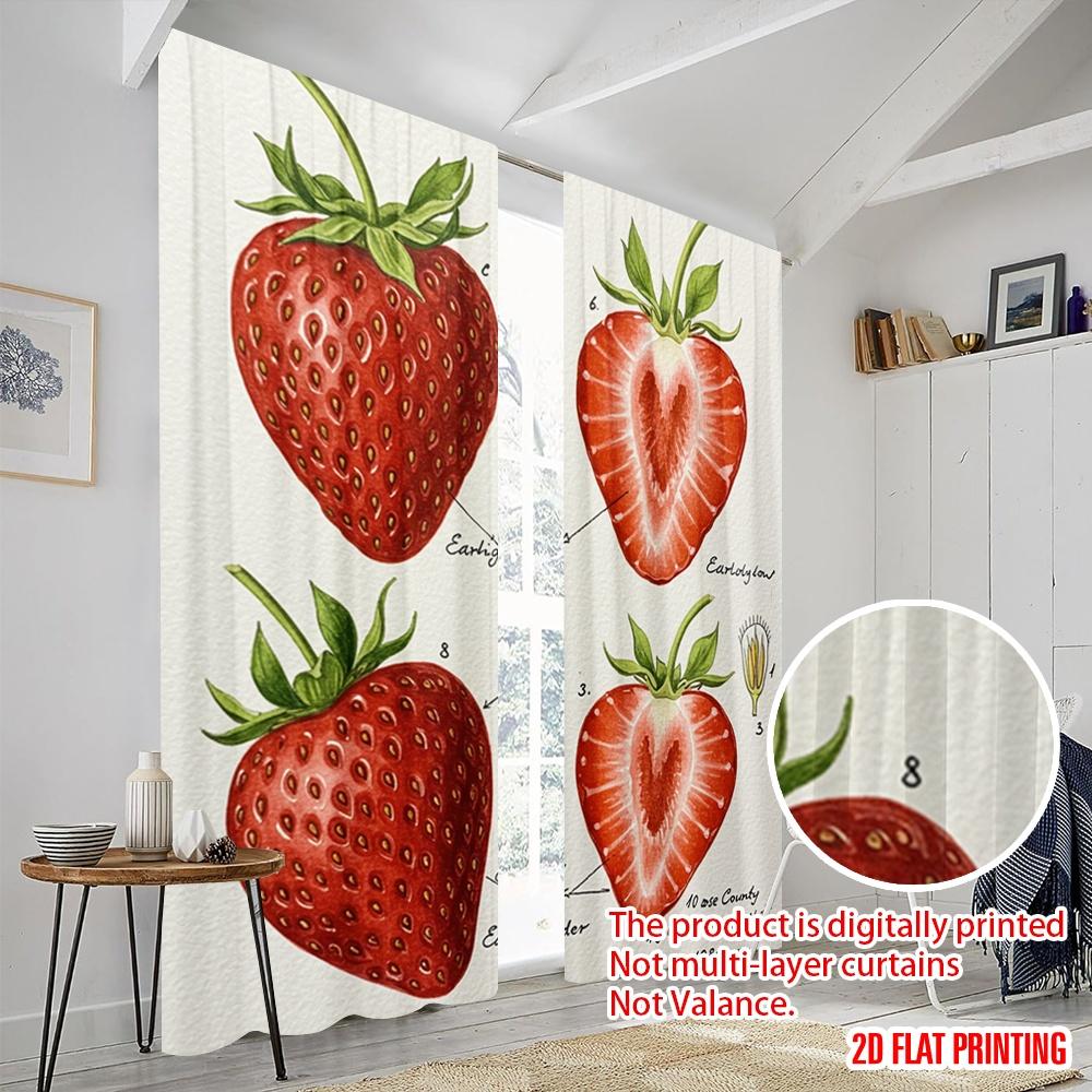 2pcs 2D Flat Printing Window Curtains Strawberry Illustration Botanical Drawing Polyester Without Electricity Family Party