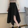 Spring and summer irregular skirt large size belly cover legs summer high waist black medium long skirt fat mm Spice girl thin a word skirt