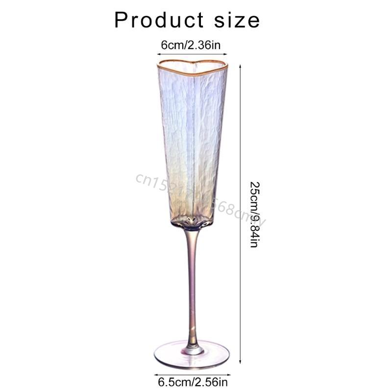 1Pair Decorative High Stem Glass Cup Gold Rimmed Love Heart Champagne Flute 6XDE