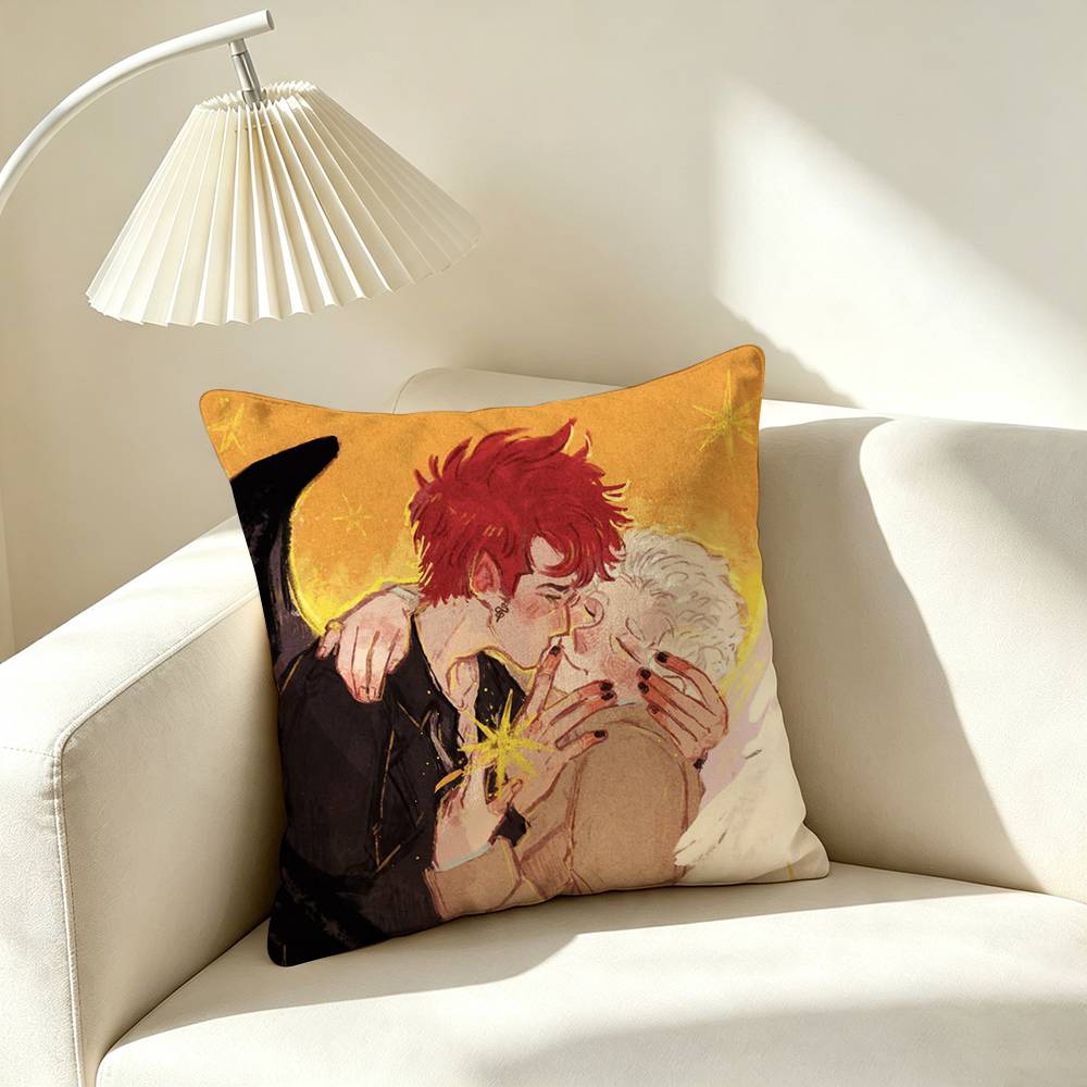 I-Ineffable Husbands Crowley Aziraphale Square Double-Sided printed Pillow Case Bedroom Bedside Pillow Sofa Cushion Cover
