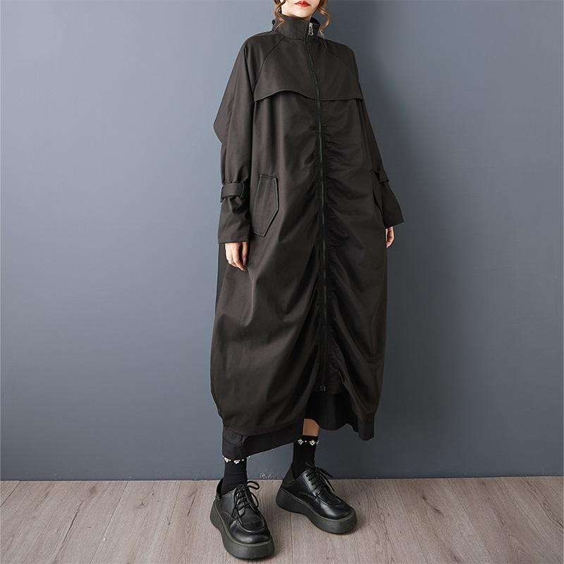 long sleeve oversized cotton vintage Black casual loose autumn spring Winter trench coat for women Outerwear