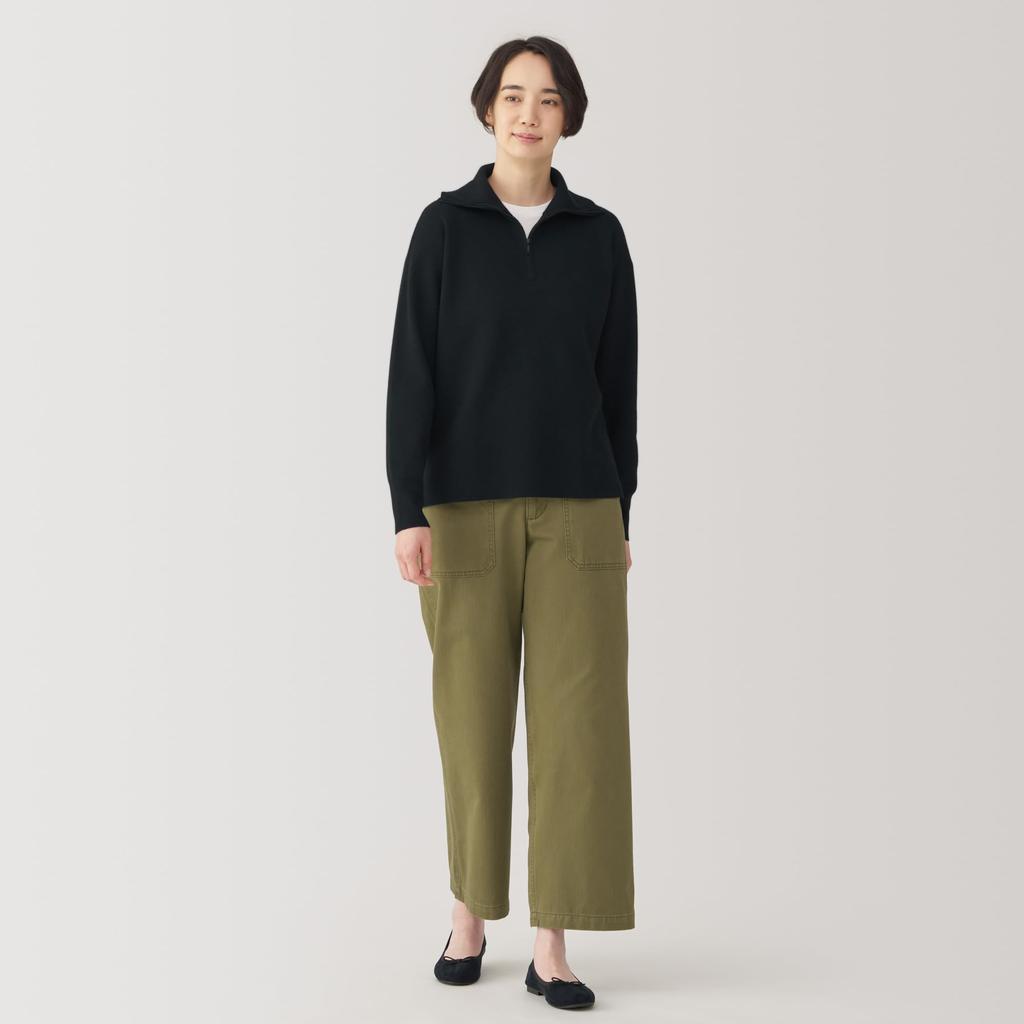 MUJI Washable Milan Rib Knit Size BA1OZA4A Women's Half-Zip Sweater, Black, L,