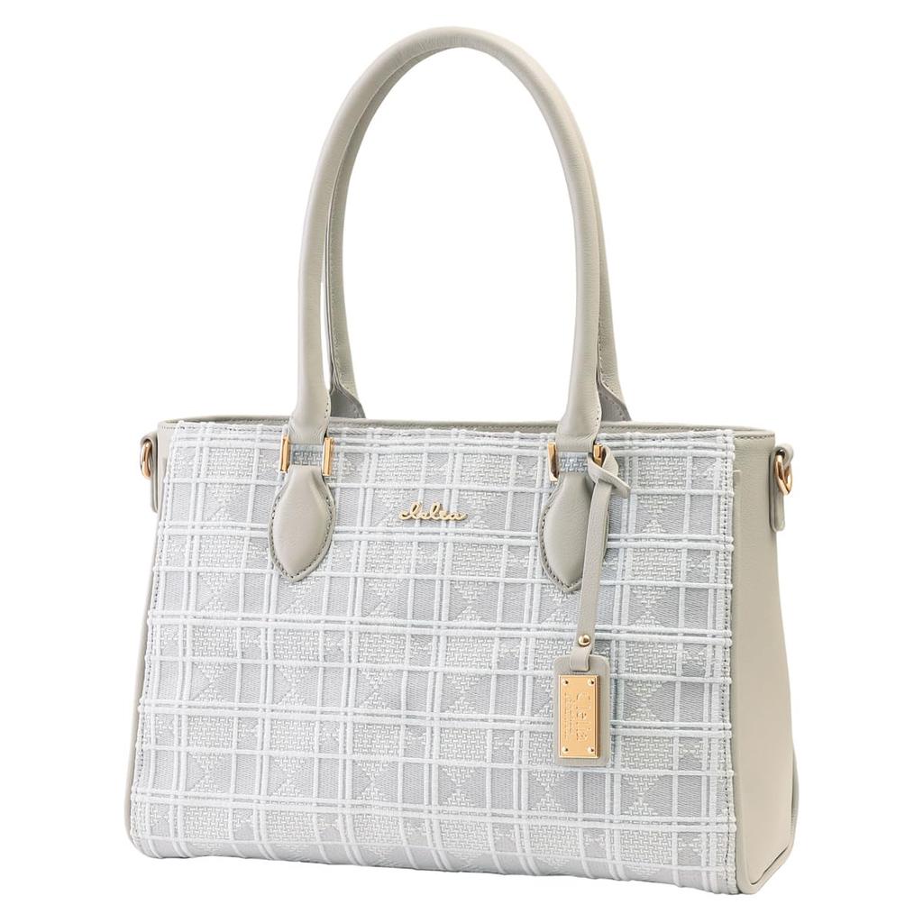 CLELIA Embroidered Genuine Leather Tote Large B5 Shoulder Colorer Series Women's Bag, Capacity, Capacity, Zippered, 2-Way Bag, [CL-21002] (Nuage Gray)