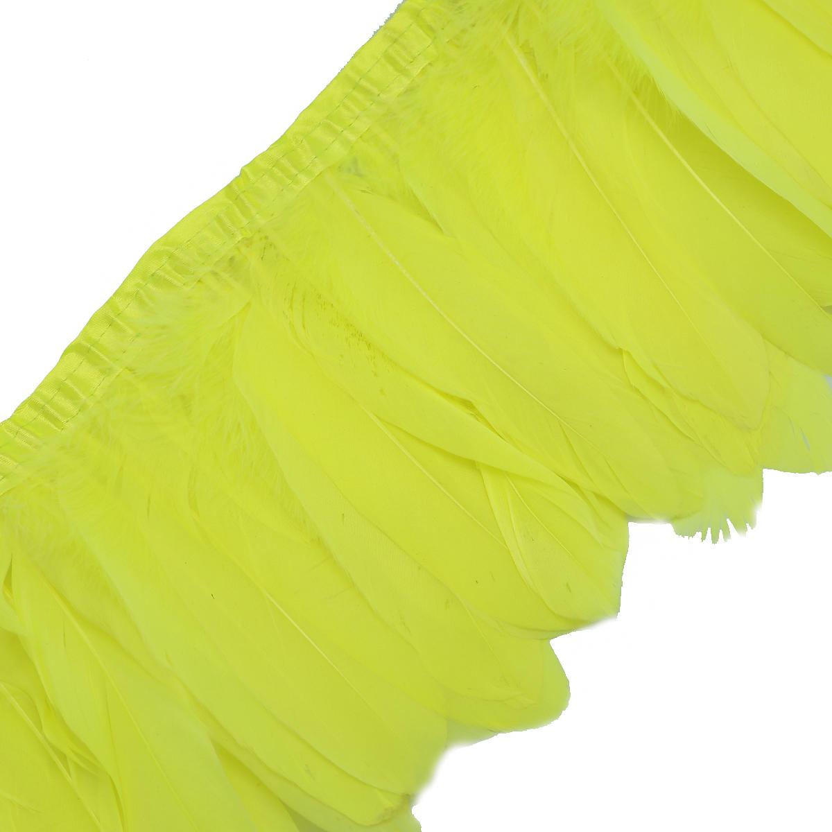 

Разноцветная бахрома с гусиным пером для платья, юбки, украшение для праздничной одежды, изготовление поделок своими руками 1meter флуоресцентный желтый