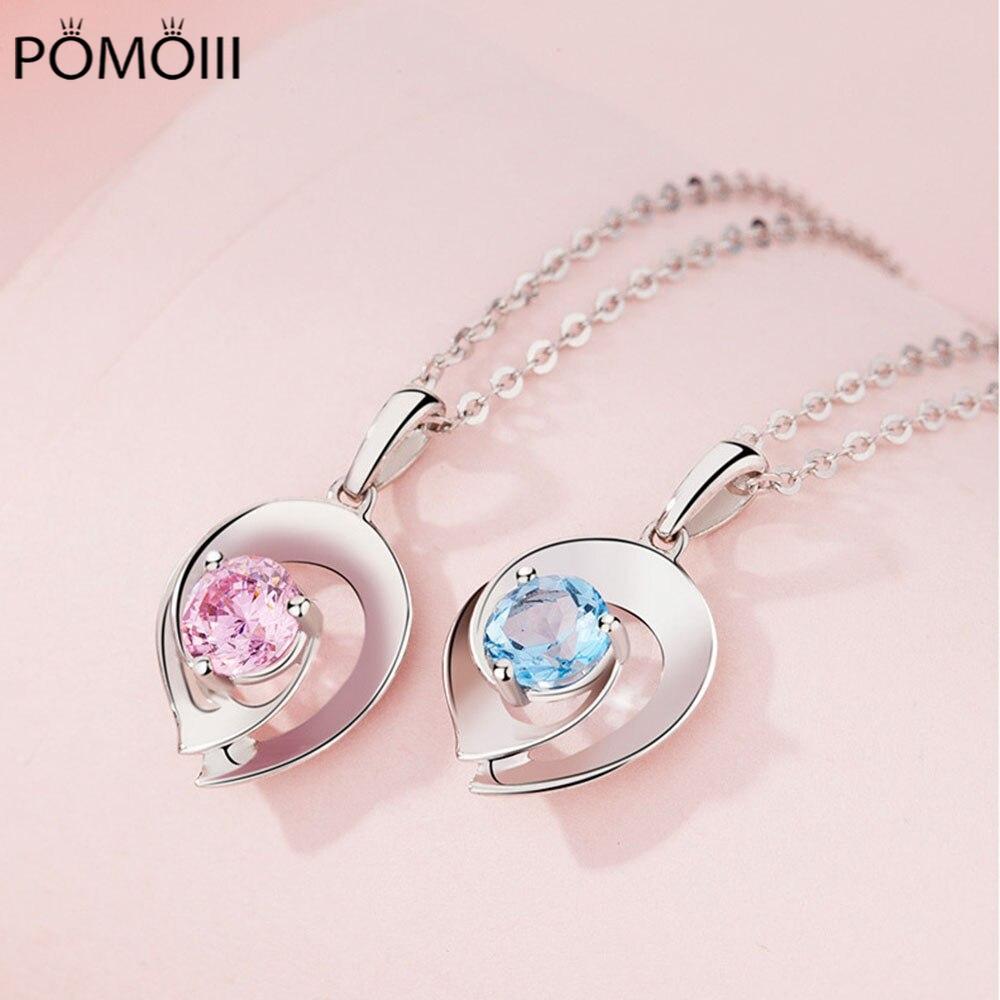 New 925 Sterling Silver Women Necklace Fashion Beautiful Blue Pink Zircon Flowers Pendants Clavicle Chain Jewelry Gift