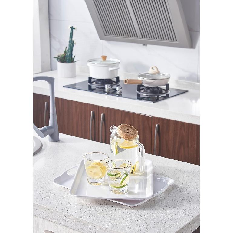 Blue Boat 16.5" x 11.5" Serving Trays Set of 2 White, Dinner Tray, Light Weight Easy to Clean Sturdy Stackable Melamine Serving Tray with Handle,