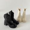 Queen Fan White British Coarse Heel Height Boots Women's 2025 New Autumn Skirt Versatile Skinny Short Boots