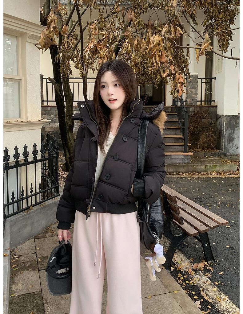 Women’s Short Hooded Windproof Thicken Warm Winter Jacket With Fur Collar
