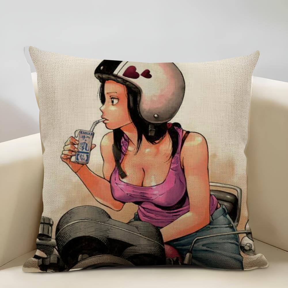 Female motorcyclist Cushion Household Decoration Linen Sofa Cushion Cover: Skin-Friendly & Breathable with Invisible Zipper