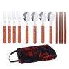 12 Pcs Stainless Steel Wooden Handle Tableware Set Outdoor 4 Person Spoons Forks Chopsticks Set for