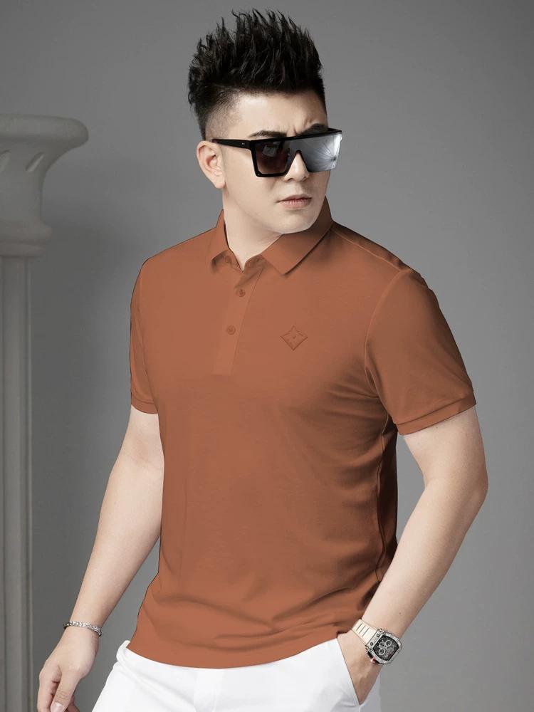 European High-End Embossed Short-Sleeve Polo Shirt for Men, New Summer Style, Trendy Casual Half-Sleeve Top