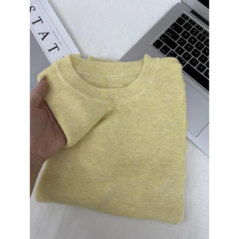 Yellow Crew Neck Dopamine Knitted Long Sleeve Women's Spring Slim-fit Age-reducing Interior Bottom Shirt Basic Top