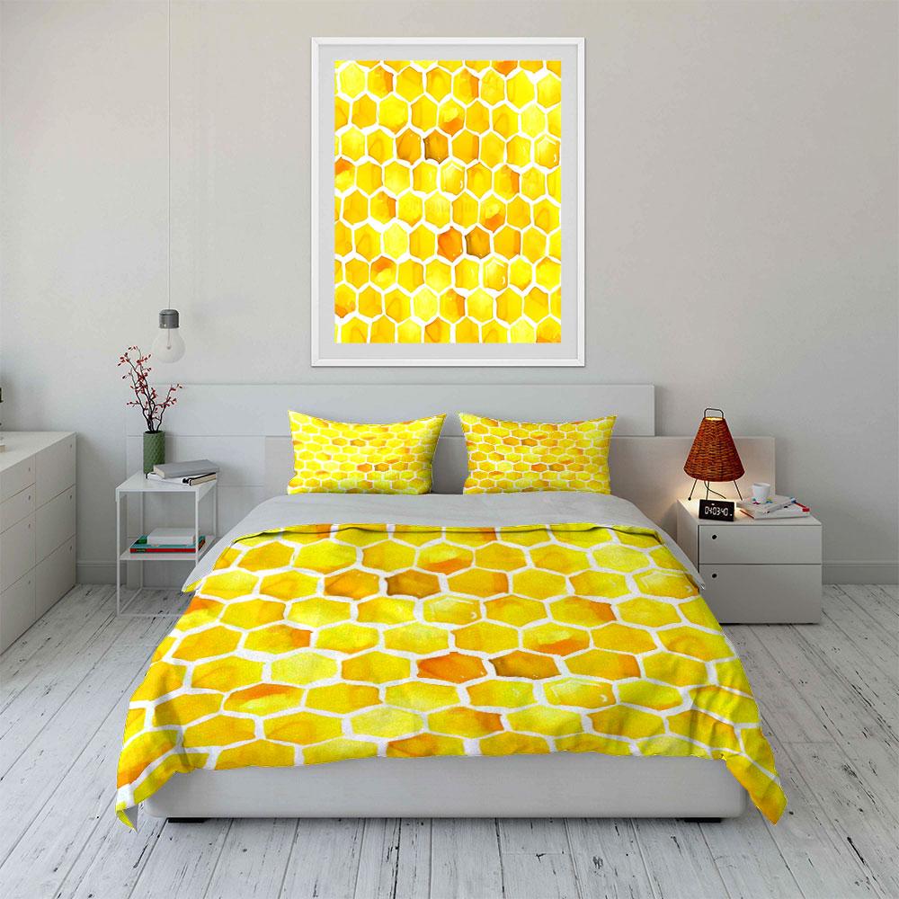 "Honeycomb Pattern Decorative Set" Soft Skin-Friendly Bedding Set Includes 1 Duvet Cover And 2 Pillowcase, Gift