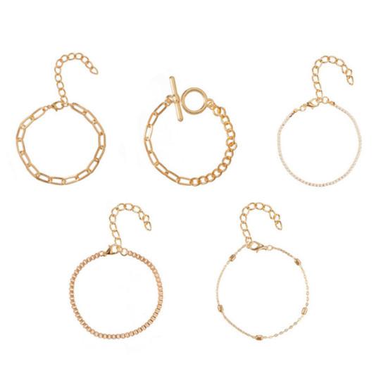 5Pcs Women Bracelets Multilayer Chain Jewelry Adjustable Rhinestones Bracelets for Party