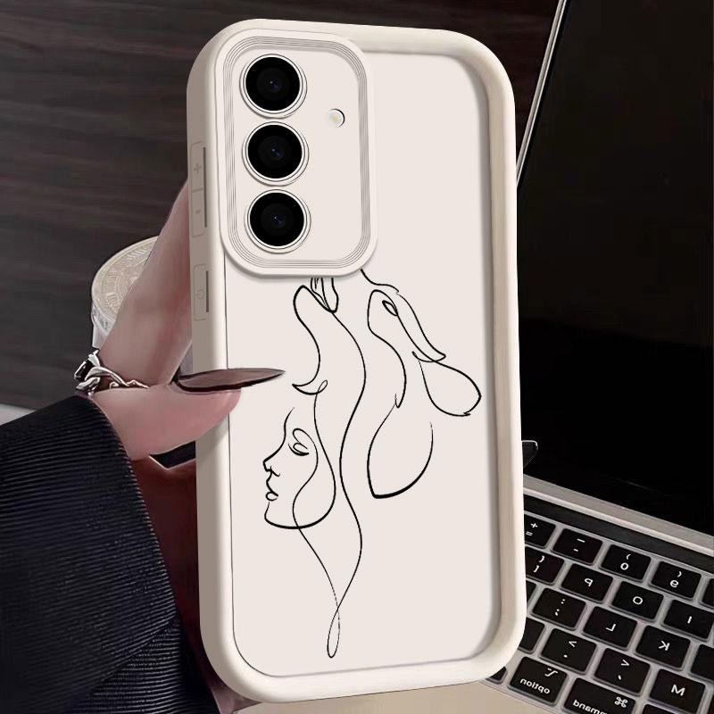 Phone Case For Samsung S26 S25 S24 S23 S21 S20 Ultra Animal Woman Girl Face Line Funda For Galaxy S25 S24 FE S26 Plus Soft Cover