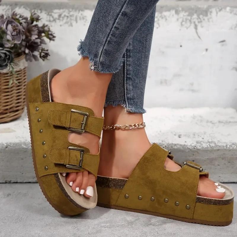 Damen Sommer Hausschuhe Römer Stil Zehenoffene Sandalen Urlaub Böhmische Schuhe für Damen Dicke Sohle Plateau Flache Pantoletten Zapatos