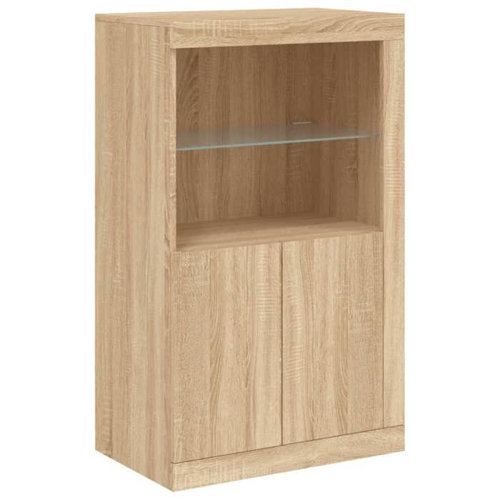 VidaXL Armoire Latérale avec Lumières LED, Meuble de Rangement avec Étagère en Verre, Buffet de Salon Intérieur, Moderne, 836625