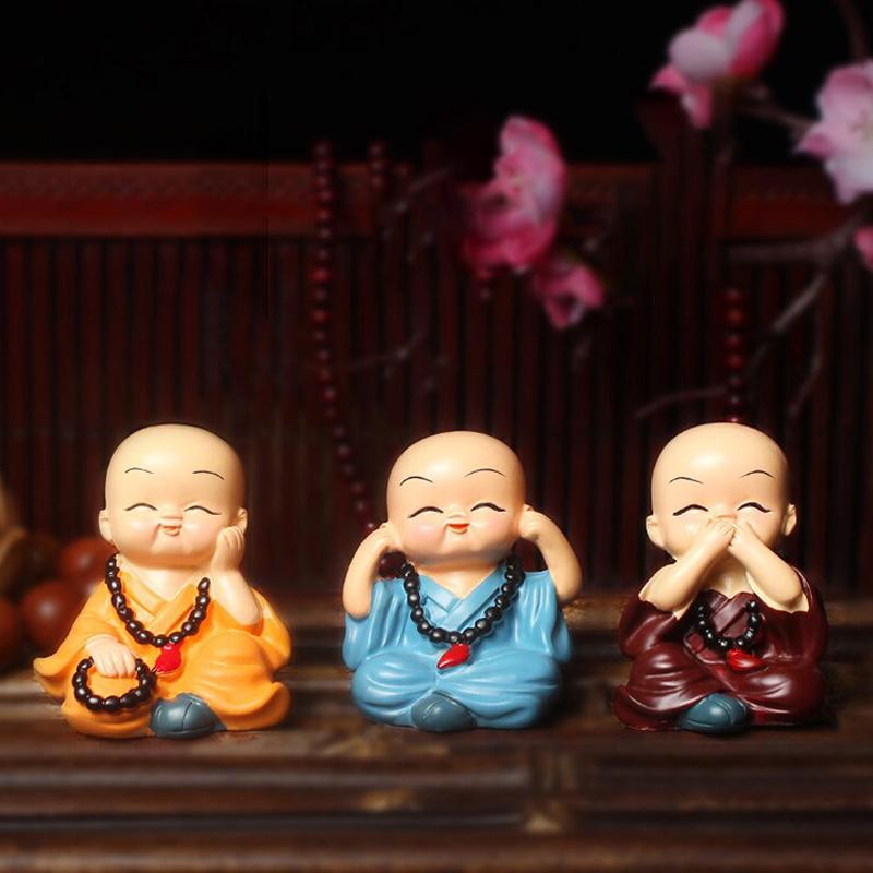 4Pcs/Set Resin Crafts Gift Lovely Little Monk Sculptures Cute Monks Statues Creative Monk Dolls Table Car Decoration