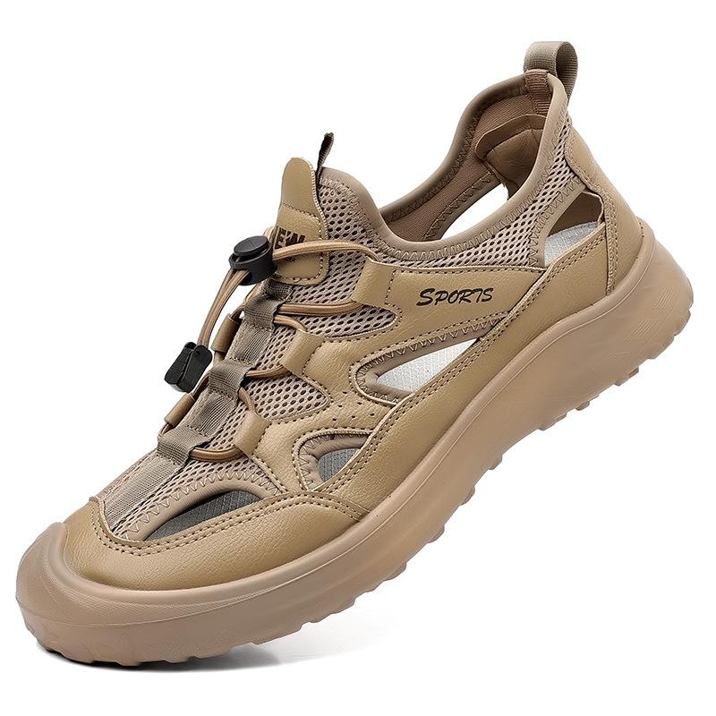 Sandals men's 2025 new summer outdoor mesh breathable men's soft sole non-slip and wear-resistant bag head hollow beach shoes