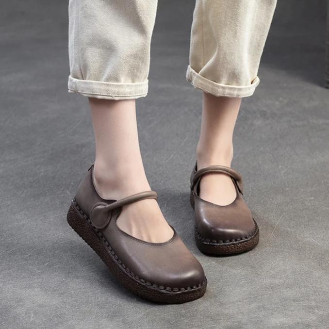 Johnature Flache Retro-Schuhe aus echtem Leder mit weicher Sohle, bequeme, leichte Pendlerschuhe für Damen