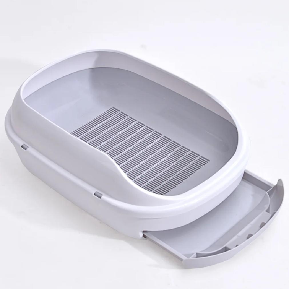 Semi-Enclosed Double-Layer Drawer Cat Litter Box, Large Grid Toilet for Active Cats, Anti-Tracking Odor Control Easy Clean