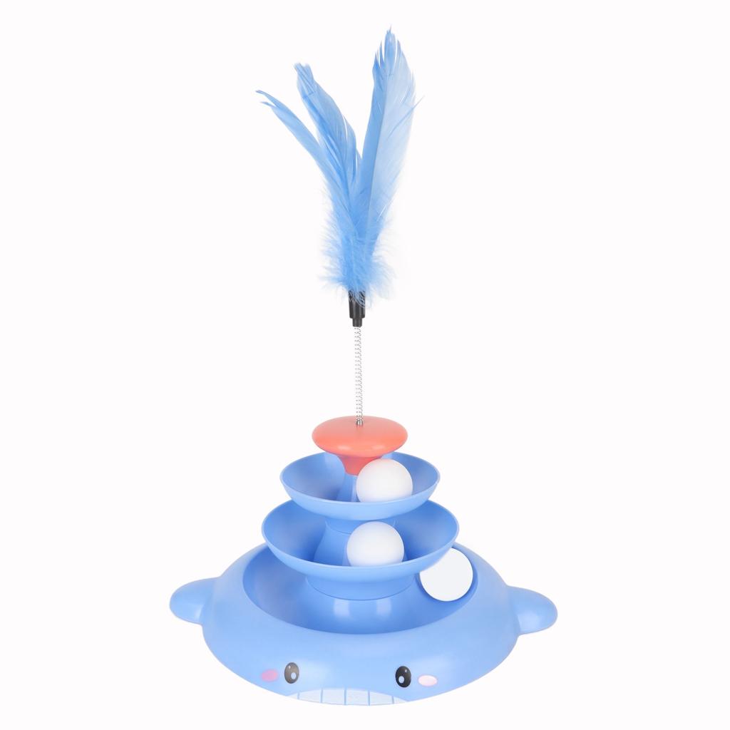 Cat Ball Tower Toy 3 Level Detachable Pet Track Interactive Toy with Teasing Feather for Kitten