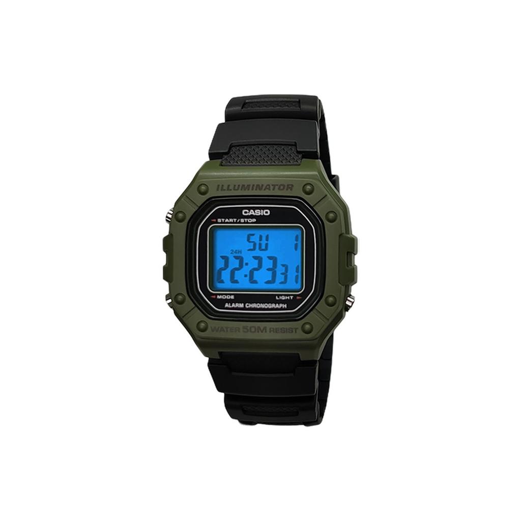 CASIO Custom Collection Quartz Movement Resin Strap Watch Men's Watches Green Dial W-218H-3A(Watch5--)