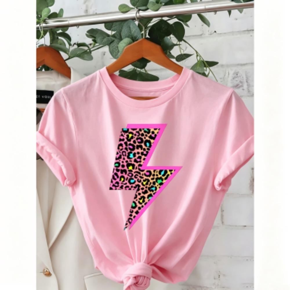 T-shirt Estive per Bambini 11 Colori Stampa Leopardo Neon Fulmine Moda Street Manica Corta Top Casual da Esterno per Ragazzo e Ragazza