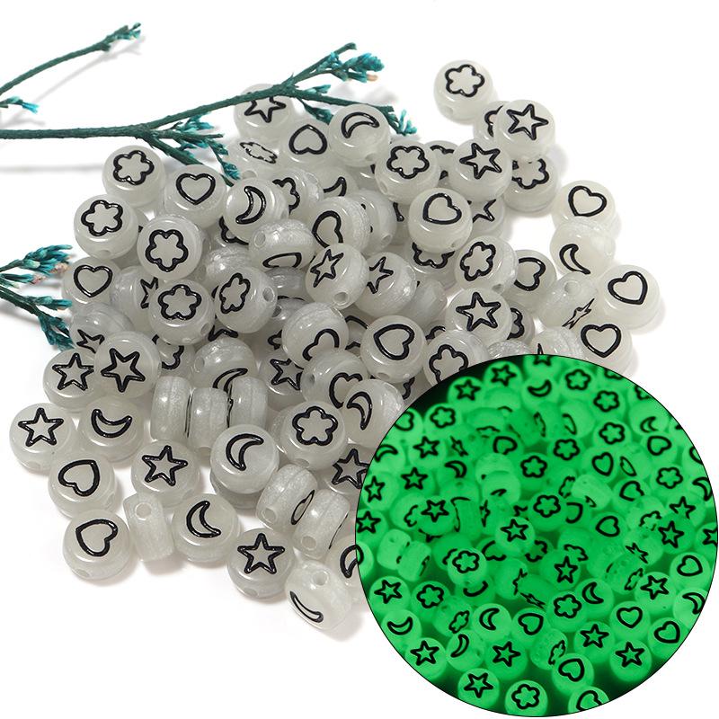 Akryl Lysande Bokstavs- & Sifferpärlor, 4x7mm, Hjärta- & Månformer, Blandade Färger, Lösa Pärlor för DIY-pyssel.