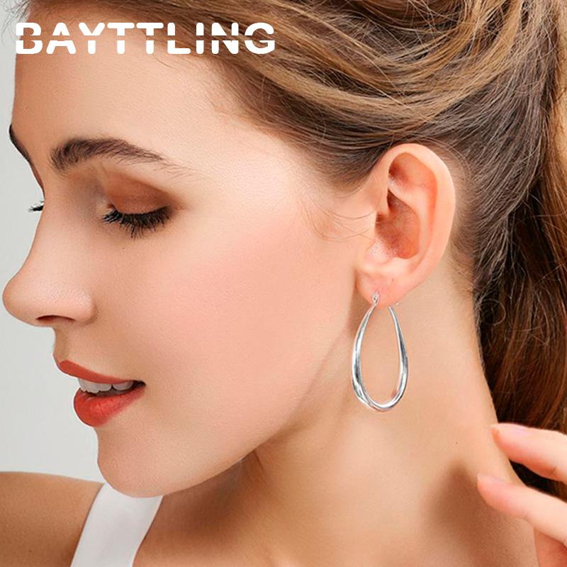 BAYTTLING 925 Sterling Silver 41MM Round Hoop Earrings For Women Fashion Jewelry Gift Earrings