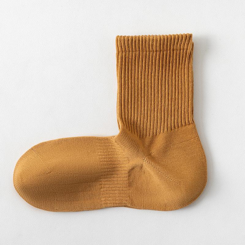 Women's Autumn and Winter Mid-calf Socks, Pure Cotton Right-angle Socks, Solid-color Sports Boneless Long Calf Socks, All-cotton Socks