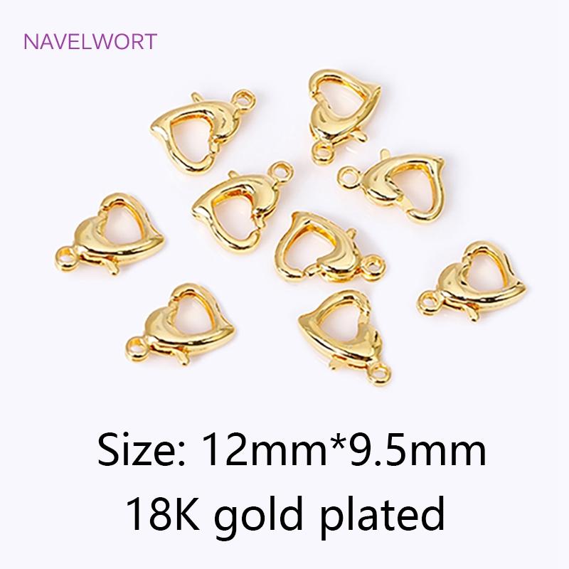 18K Gold Plated 10/12mm Heart Lobster Clasp Connector,Brass Love Lobster Claw Clasp Hook Accessories,Jewelry Materials Wholesale