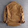 Autumn Vintage Washed Solid Color Workwear Shirt with Men's Three-dimensional Pockets, Trendy Loose Jacket