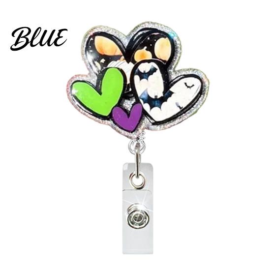 Witch ID Holder Retractable Badge Holder Halloween Glitter Acrylic Reel Cute Ghost Decorative Reel Pumpkin Card for Nurse Doctor Teacher Worker