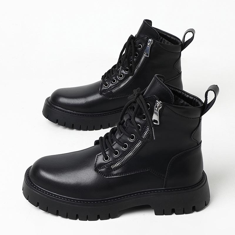 2024 Men's Mid-Cut Height-Enhancing Martin Boots with Soft Side Zipper - British Workwear Style High-Tops