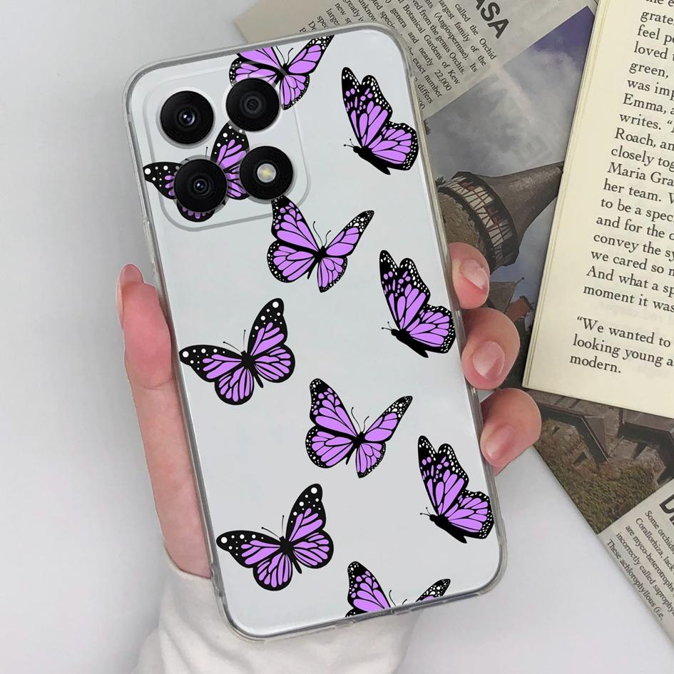 Telefonfodral För Honor Magic5 Pro 9S 9X Pro 20S 30S X8a X7a 8A Pro Bakstycke Fjärilsblomma Transparent Stötsäker Mjuk Silikon För Honor Bumper