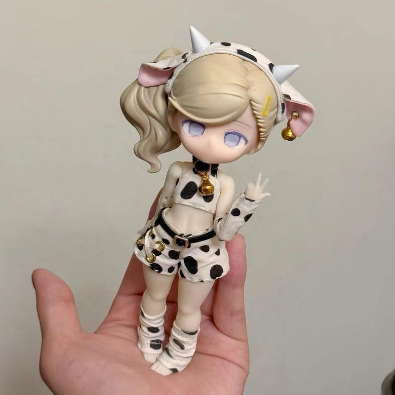 Cow Print Doll Outfit Set For 1/12 Ob11 Bjd Dolls With Horn Headband Bell Crop Top Shorts Leg Warmers For Bjd Doll Collectors