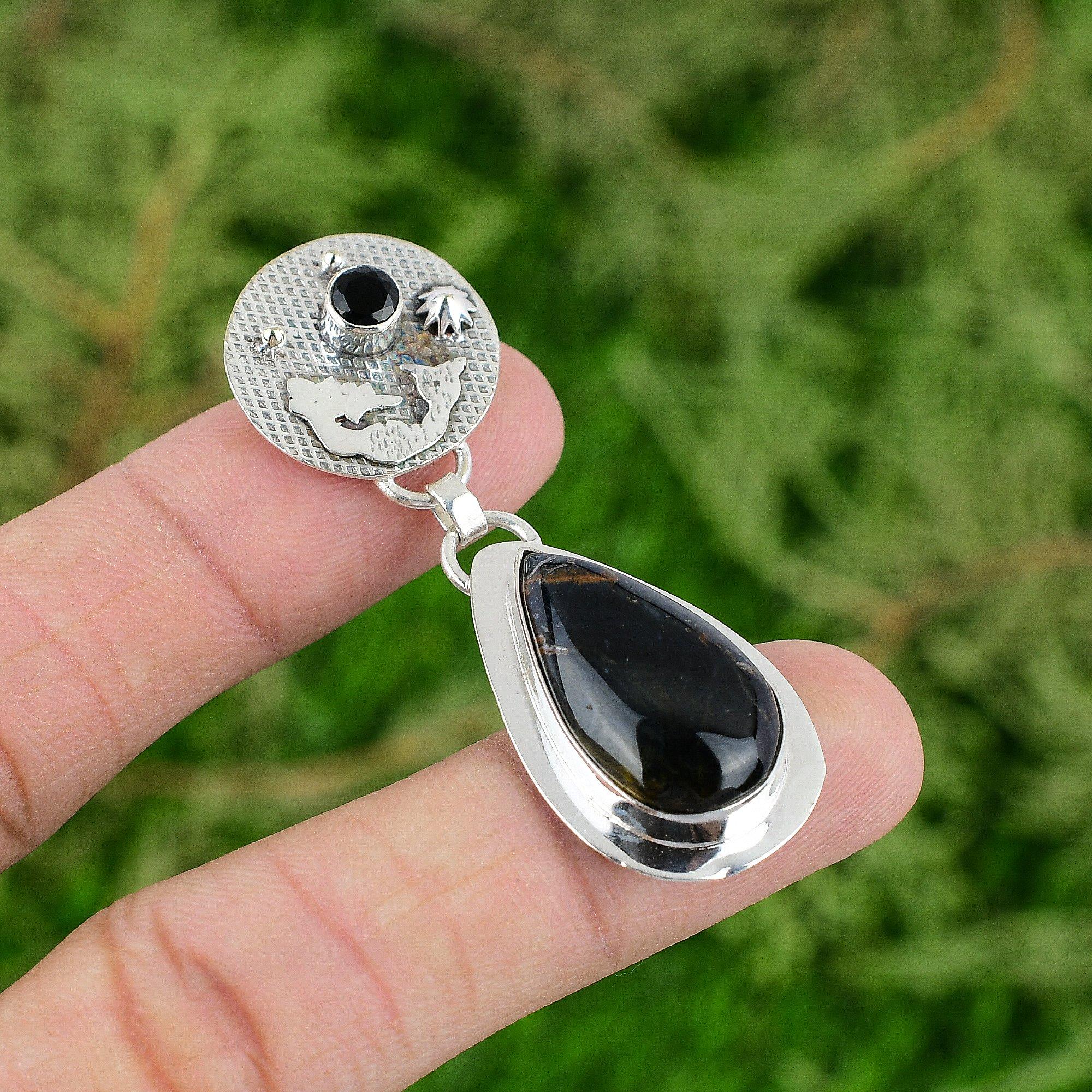 

День Дочери Сделка Стерлинговое Серебро Питерсит Камень Черный Оникс Подвеска Русалка