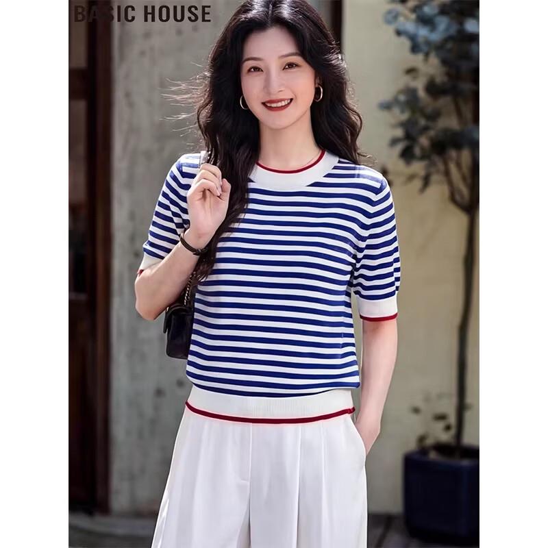 Basic House Women s Color Block Ice Silk Knit T-Shirt M