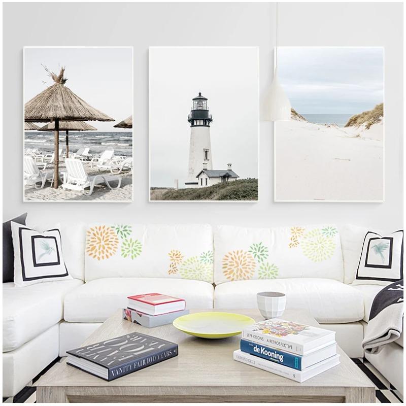 Tropical Summer Sea Landscape Print Coastal Bridge Grass Canvas Art Painting Seascape Picture Living Room Wall Decoration