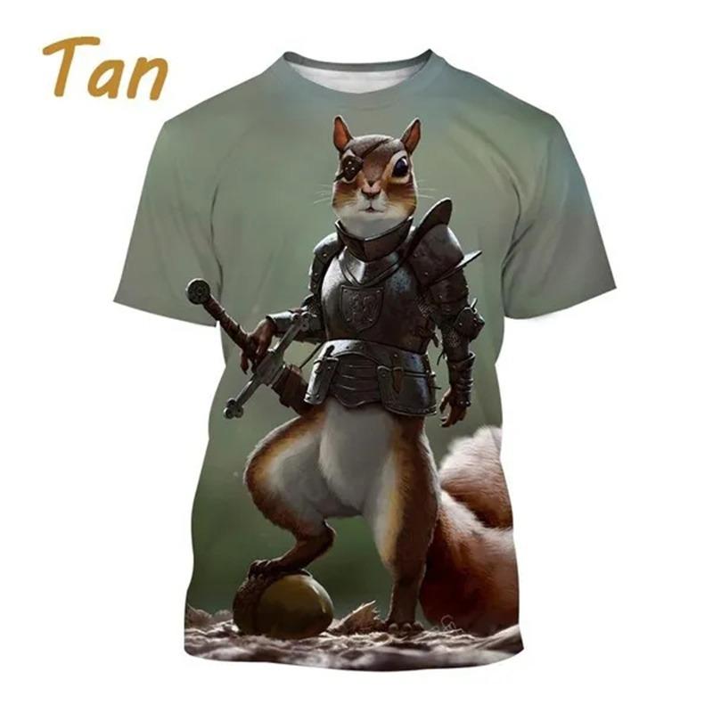 Summer Outdoor Squirrel 3D Printing T Shirt Men Cute Animal Squirrel Pattern Casual Streetwear Cool Short-sleeved Tops Tees