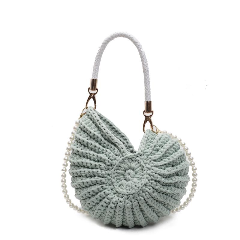 Luxury Hand-woven Shell Bag Women Seaside Conch Shell Messenger Shoulder Bag Exquisite Pearl Chain Fashion Holiday Shopping Bag