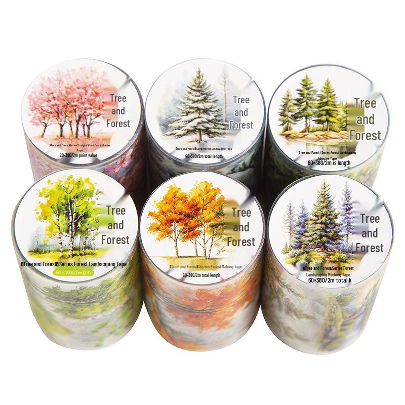 Forest Scenery Adhesive Tape: Retro Aesthetic Landscape with 6 Styles.